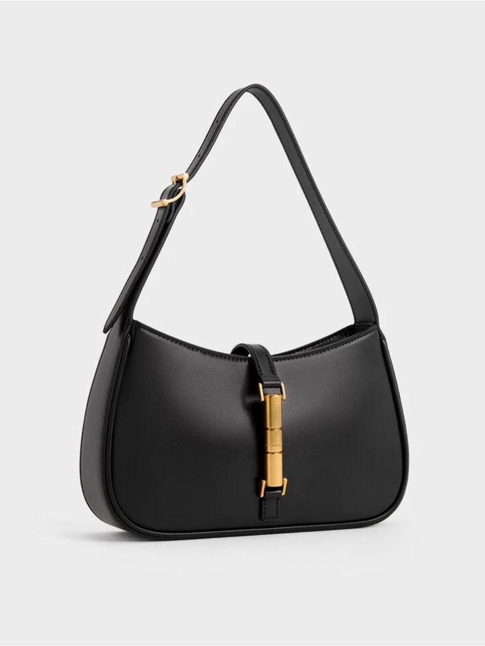 Charles & Keith - Cesia Metallic-Accent Shoulder Bag - Black